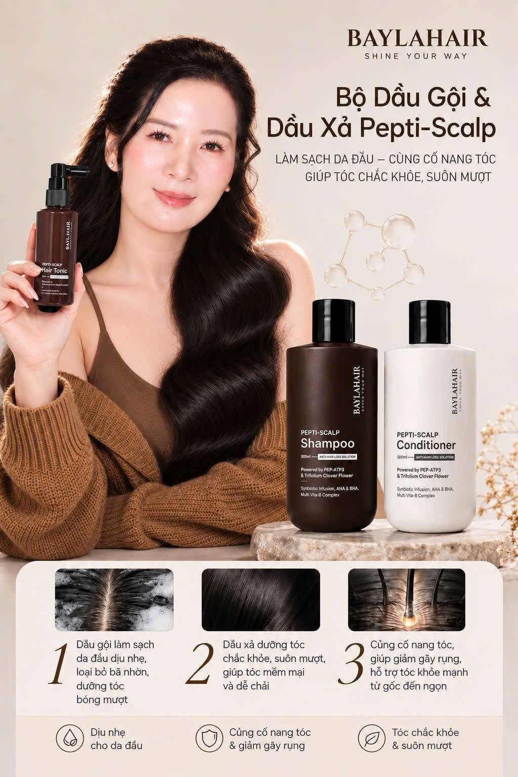 BAYLAHAIR - Bộ dầu gội và dầu xả Pepti-Scalp làm sạch da đầu, củng cố nang tóc